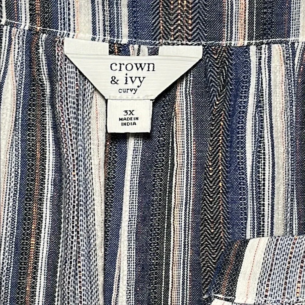 # Crown & Ivy 3X Navy & White Striped Peasant Dress w/Crochet Trim - Picture 2 of 7